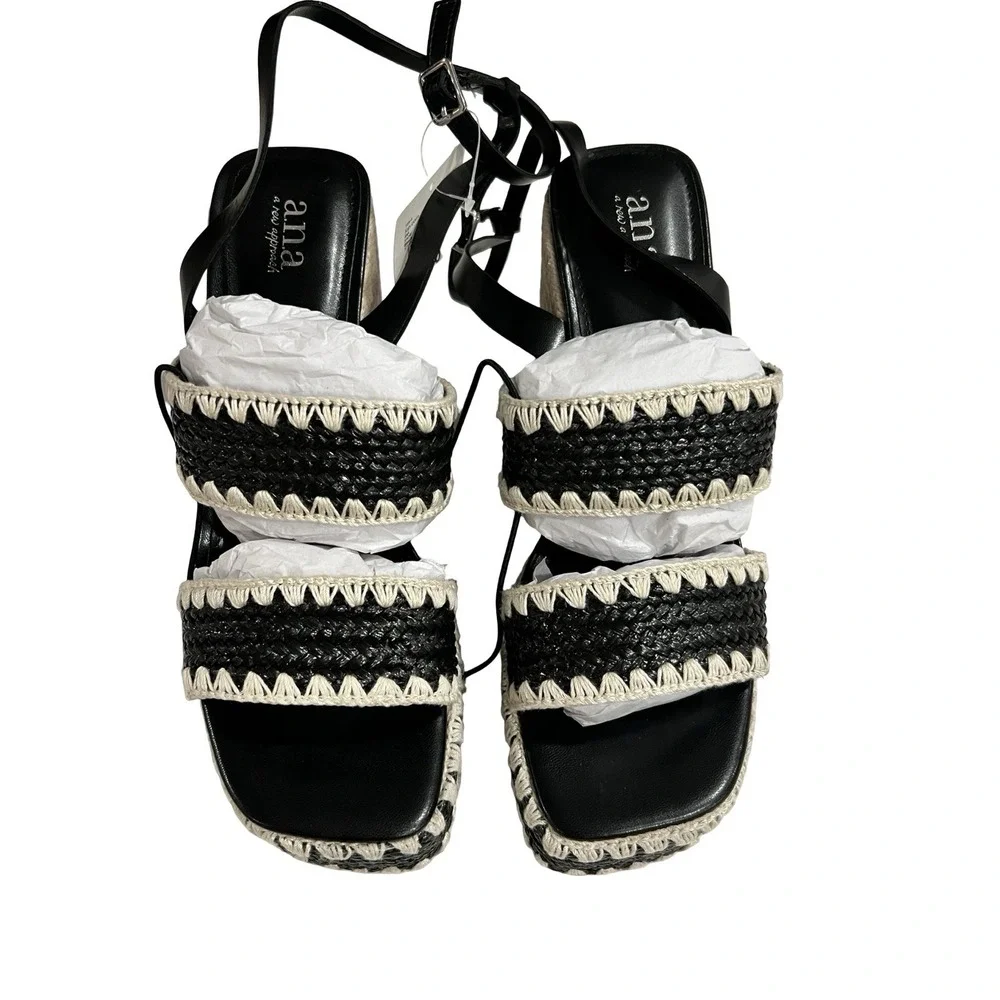 NEW a.n.a Shore Wedge Judge Sandals‎ Black & Beige Size 10